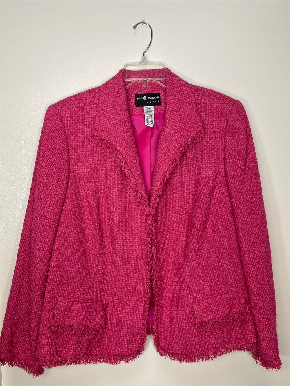 Sag Harbor Hot Pink Bouclé Fringe Blazer Jacket